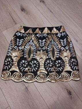 Main Strip Black Mini Skirt with Gold & Silver Sequin Motif